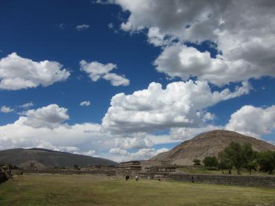 墨西哥, 废墟, 特奥蒂瓦坎, 金字塔, 蓝蓝的天空