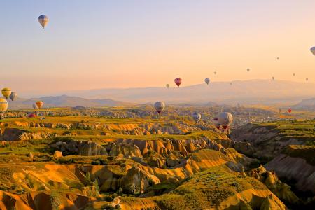 热风气球, 飞行, 以上, 山谷, 地质形成, 卡帕多西亚, 土耳其