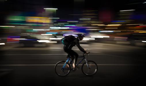 运动员, 自行车, 自行车, 骑自行车, 骑自行车的人, 灯, 长时间曝光