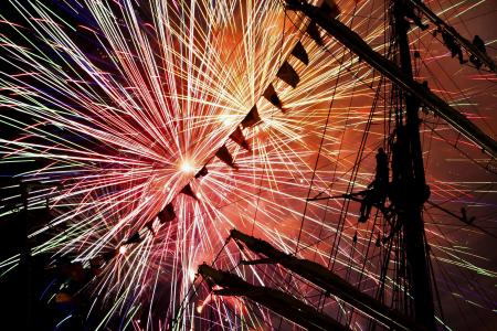 烟花, 船舶, 高, 帆, 庆祝活动, 周年, 战争1812年