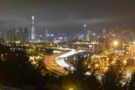 香港, 晚上, 轻轨, 城市, 城市景观, 香港, 香港