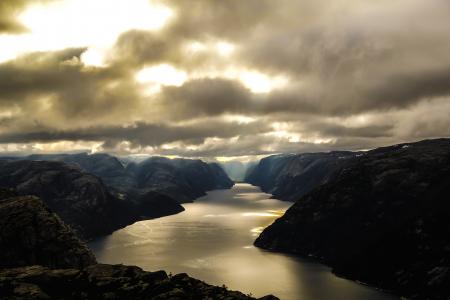 挪威, 峡湾, lysefjord, 水球, 山, 河, 自然
