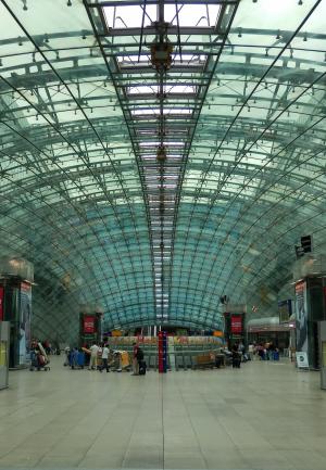 德国法兰克福, 机场, 机场火车站, 大厅, 玻璃屋顶, 宽, 对称