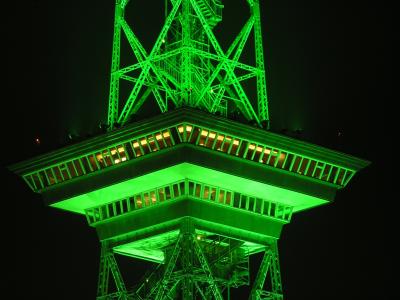 无线电塔, 柏林, 晚上, 绿色, 照明, 照明, 霓虹灯绿