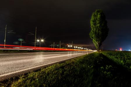 道路, 交通, 示踪剂, 晚上, 灯, 照明, 长时间曝光