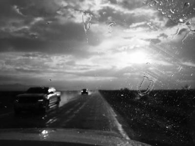 道路, 汽车, 雨, 黑色和白色, 天气