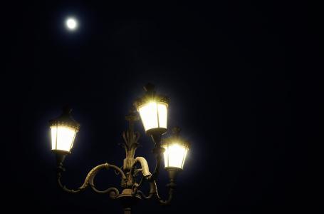 满月, 灯柱, 灯笼, 灯, 农历, 晚上, 浪漫