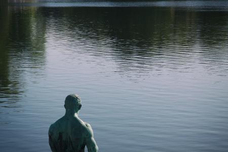 灰色, 男性, 雕像, 附近的, 身体, 水, 艺术