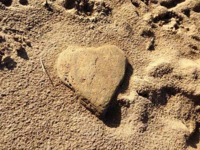 心, 海滩, 浪漫, 石头, 沙子, 岩石