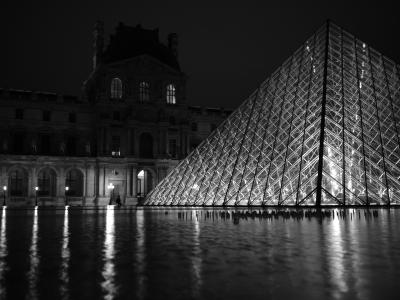 罗浮宫, 巴黎, 晚上, 金字塔, 几点思考, 水, 夜间拍摄