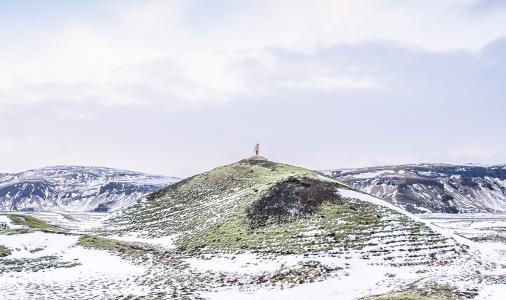 冰岛, 小山, 冬天, 景观, 山, 人, 一个单独