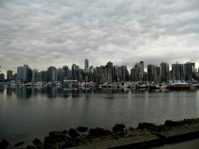 温哥华, 加拿大, 天际线, 水, 云量, 下雨天