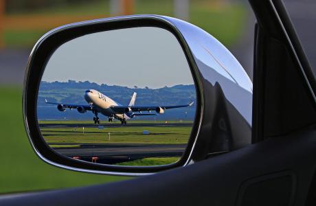 汽车, 侧, 镜子, 显示, 飞机, 客运飞机, 后视镜