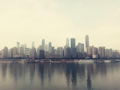 重庆, 城市, 建设, 商务区, 摩天大楼, 河, 江边