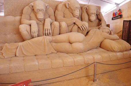沙雕, 女人, 图稿, sandworld, 阿和睡眠, 非洲, 猴子