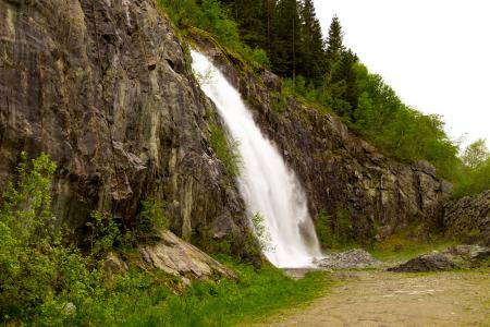 瀑布, 挪威, 山脉, 视图, 自然, 景观, 岩石