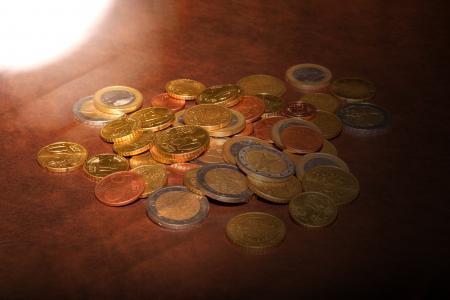 硬币, 欧元, 松散的变化, 金属, 硬币, 光