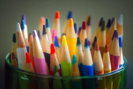 铅笔, 彩色, 颜色, 色调, 杯, 持有人, 宏观