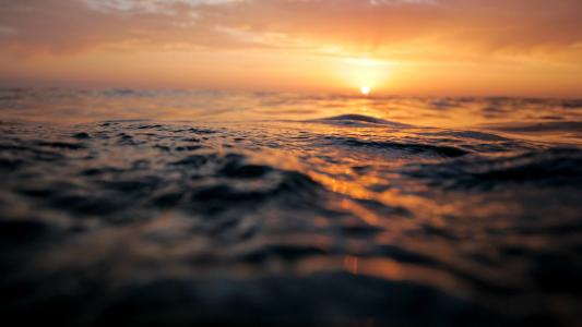 海洋, 表面, 日落, 波, 海, 水, 模式