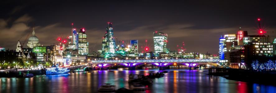 伦敦, 晚上, 灯, 泰晤士河, 全景, 景观, 建筑