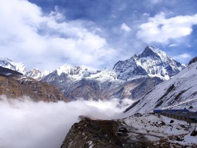尼泊尔, 大本营, 喜马拉雅山, 山脉, 雪, 景观, 山