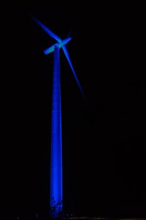 风车, 风力发电, 风力发电, 光, 蓝色, 晚上
