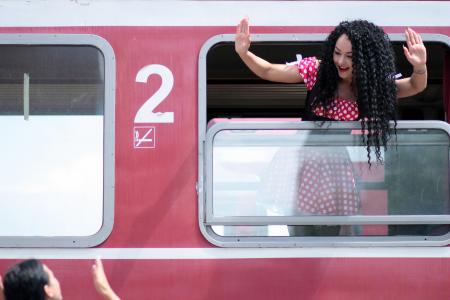 女孩, 火车, 离开, 再见, 红色, 旅行, 妇女