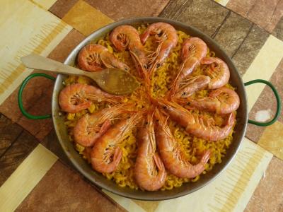 fideua, 瓦伦西亚, 西班牙海鲜饭, 美味, 虾, 传统, 地中海