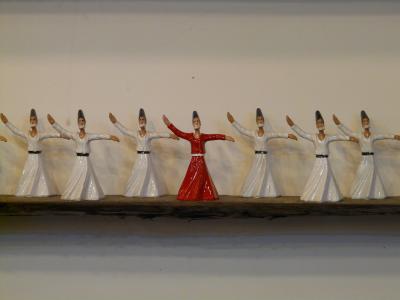 托钵僧, 数字, 陶瓷, 装饰, 舞蹈, 红色, 白色