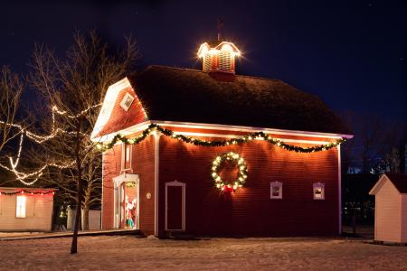 圣诞屋, 晚上, 圣诞灯, 红房子