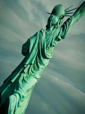 雕像, 自由, 新增功能, 纽约, 曼哈顿, 走了, 天空
