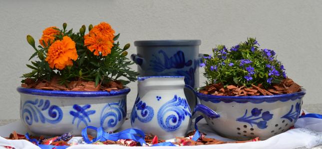 陶器, 陶瓷, 灰色, 蓝色, 花, 煲, 安排