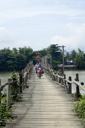 桥梁, 木材, 这座木桥, 脚手架, 越南, 建设, 游客