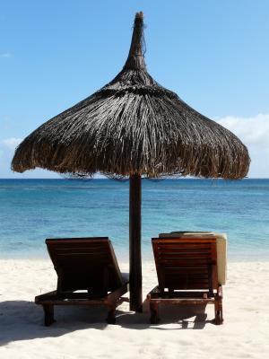 阳伞, 太阳椅, 毛里求斯, 海滩, 海, 太阳, 假日