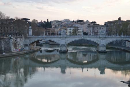 台伯河, 罗马, 桥梁, 健身, 意大利, 河, 镜像