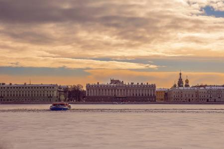 美, 圣彼得堡, 俄罗斯, 日落, 建筑, 云彩, 天空
