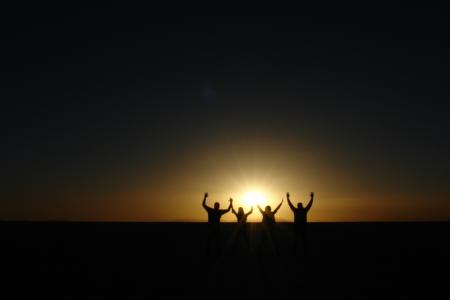 升起的太阳, 人, 乌尤尼, 地平线, 玻利维亚, 日落, 剪影