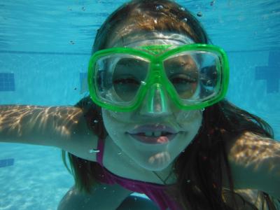 水下救生面罩, 夏季, 游泳池, 阳光, 微笑, 水下, 游泳