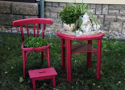 表, 椅子, 红色, 浪漫, 花