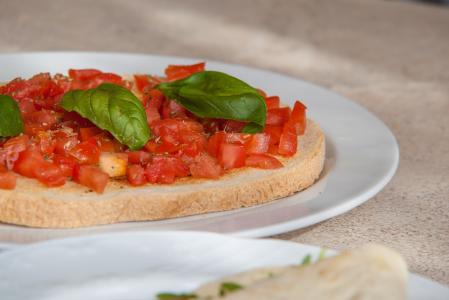 意式烤面包, 意大利, 吃, 番茄, 罗勒, 面包, 橄榄油