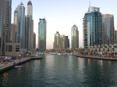 迪拜, 摩天大楼, 水, 阿联酋, 旅行, 海湾, 晚上