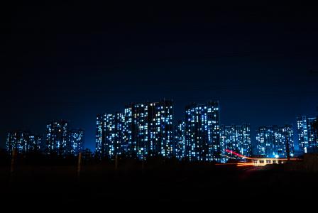 城市, 建筑, 夜间, 晚上, 照明, 城市景观, 建筑外观