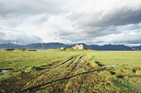 冰岛, 农场, 字段, 草, 国家, 山脉, 悬崖