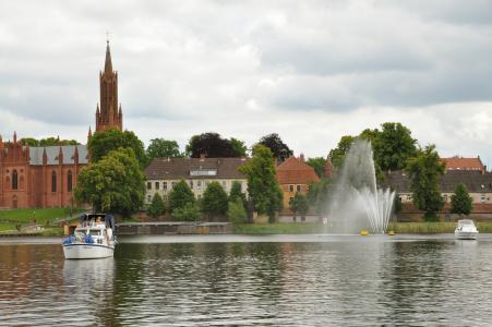 malchow, 城市, klosterkirche 湖, 水, 启动, 端口, 老