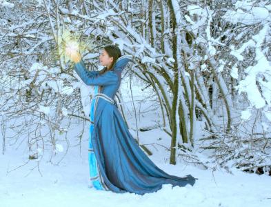 女孩, 公主, 雪, 穿衣服, 蓝色, 故事, 冬天