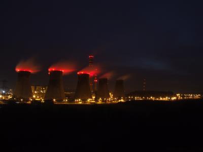 热电联合发电厂, 烟囱, 吸烟, 烟囱烟雾, 晚上, 红色烟雾
