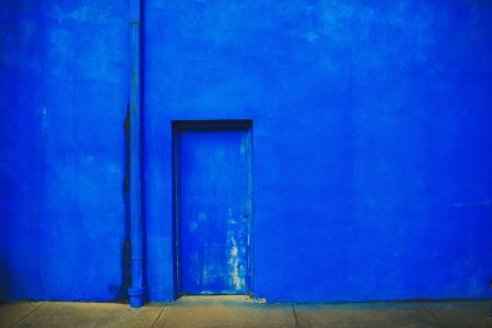 蓝色, 混凝土, 墙上, 门, 墙-建筑特征, 建筑, 老