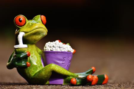 青蛙, 看电影, 爆米花, 有趣, 可爱, 甜, 图