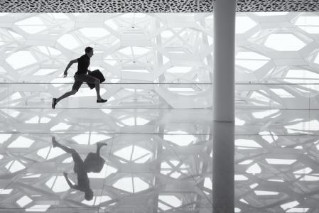 跑步的人, 玻璃地板, 反思, 玻璃, 地板, 男子, 商人