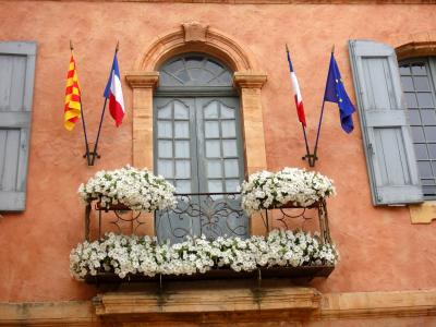 立面, 普罗旺斯, fleuri, 春天, 鲁西永, 大会堂, 国旗